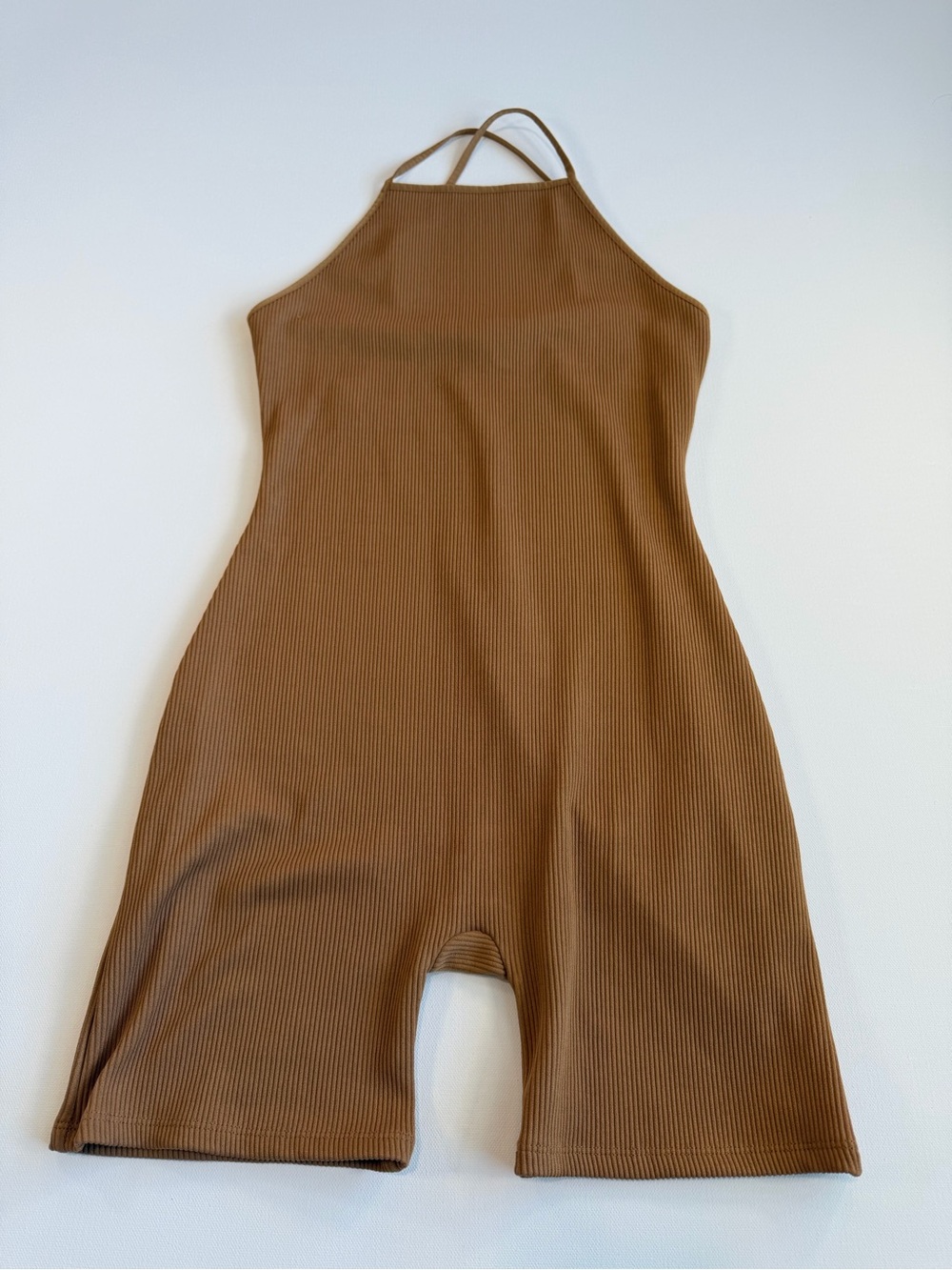 Wild Fable Ribbed Halter Romper Brown Size Medium Crisscross Back Biker